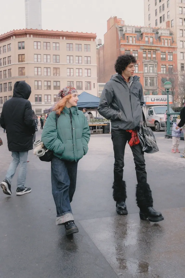 Friends looking around New York streets