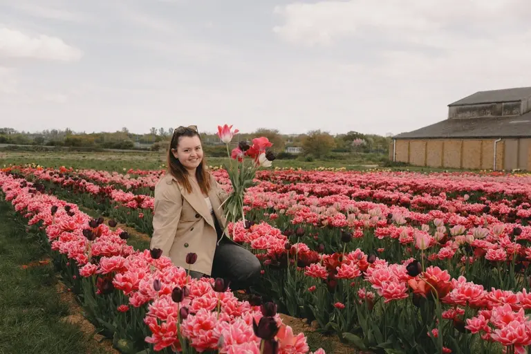Jess in the tulip fields at Scott's of Southend