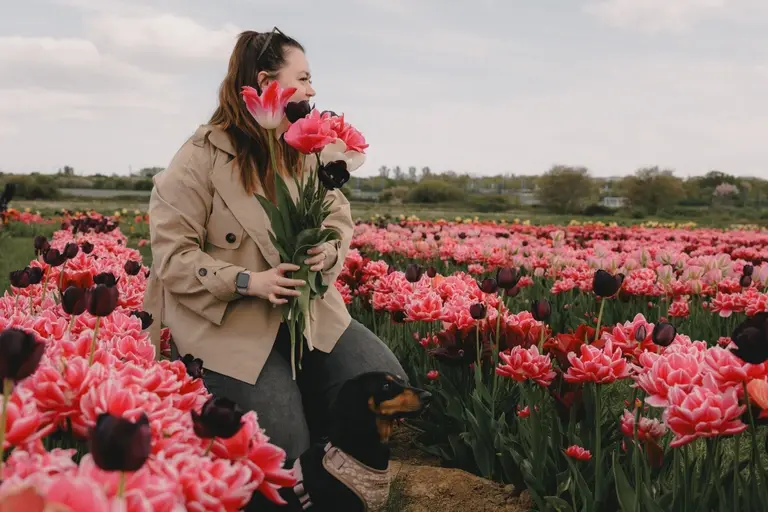 Jess & Olive in the tulip fields at Scott's of Southend