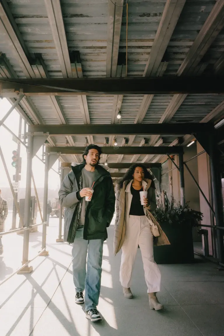 Couple wandering streets in Chicago