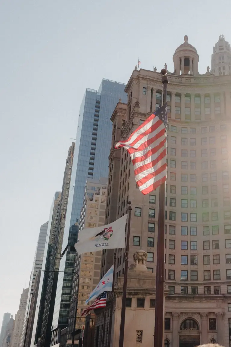 USA Flag over Wabash Avenue Bridge